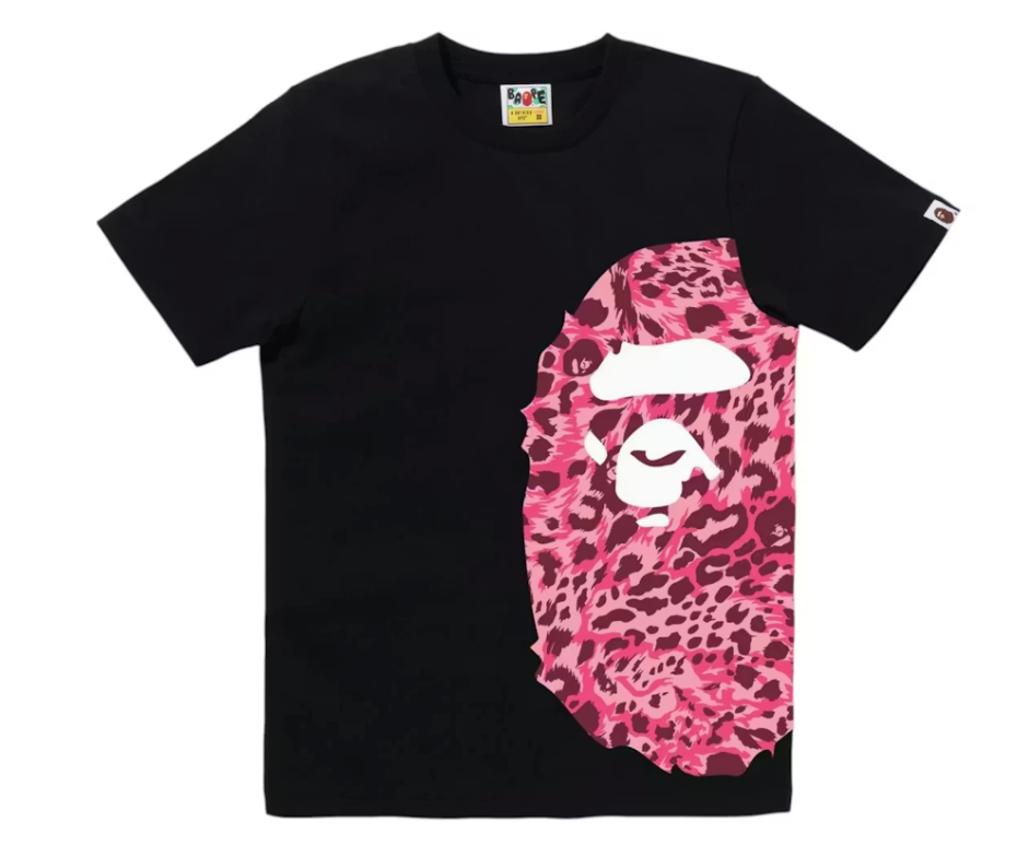 BAPE Wild Leopard Pattern Side Big Ape Head Tee Black/Pink
