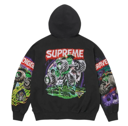 Supreme Grave Digger Zip Up Hooded Sweatshirt Black