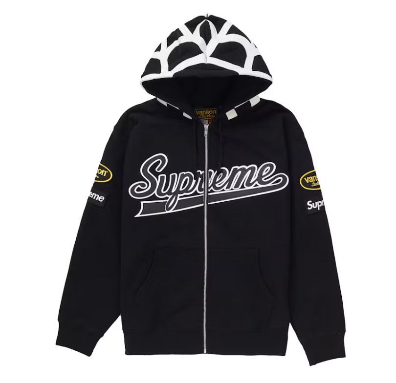 Supreme Vanson Leathers Spider Web Zip Up Hooded Sweatshirt Black