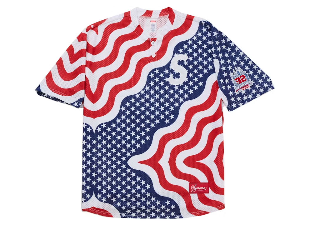 Supreme New York USA Shop S Logo Baseball Henley Flag