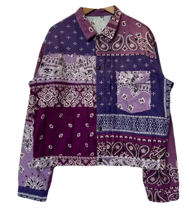 Kapital Gauze Bandana Patchwork Flannel Jacket Purple