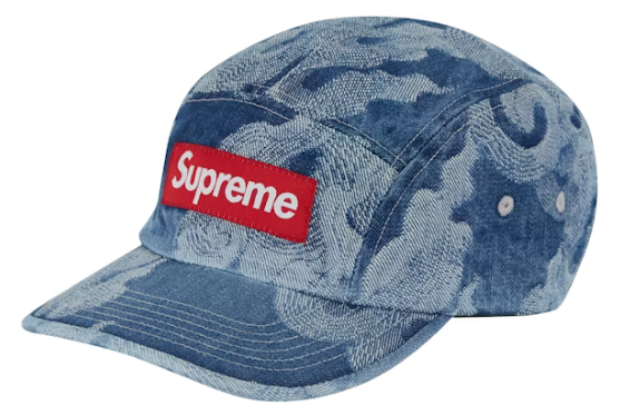 Supreme Flames Jacquard Denim Camp Cap Washed Indigo