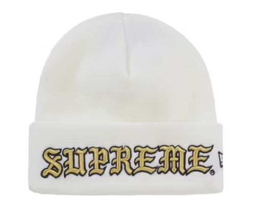 Supreme New Era Old English Beanie White