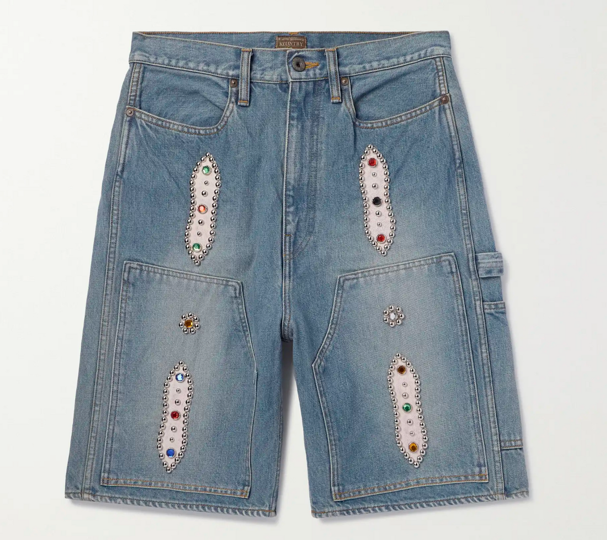 Kapital Double Knee Studded Jean Shorts Indigo Multi