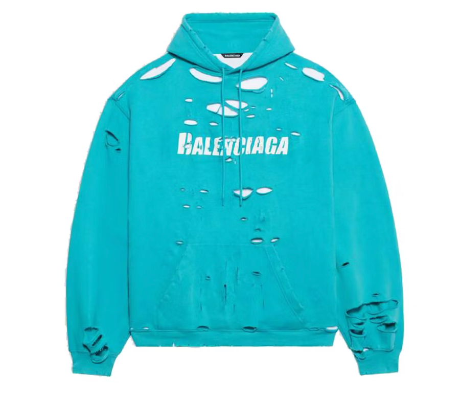 Balenciaga Caps Destroyed Hoodie Navy/White