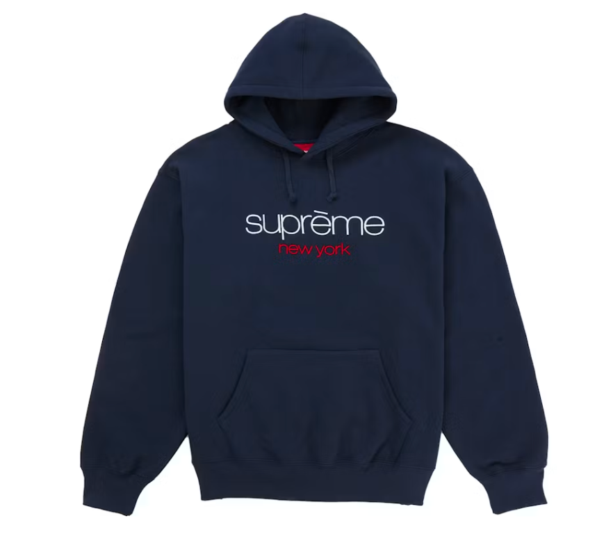 Supreme Classic Logo Hooded Sweatshirt Navy