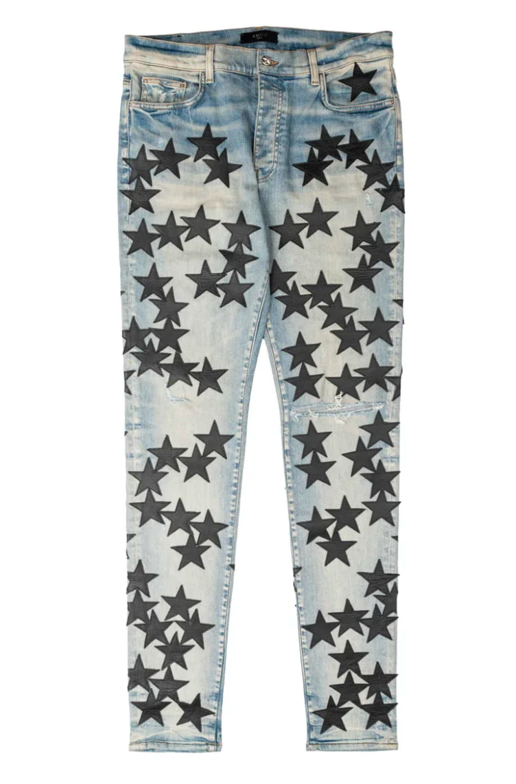 Amiri Chemist Leather Star Patch Jeans Clay Indigo Black
