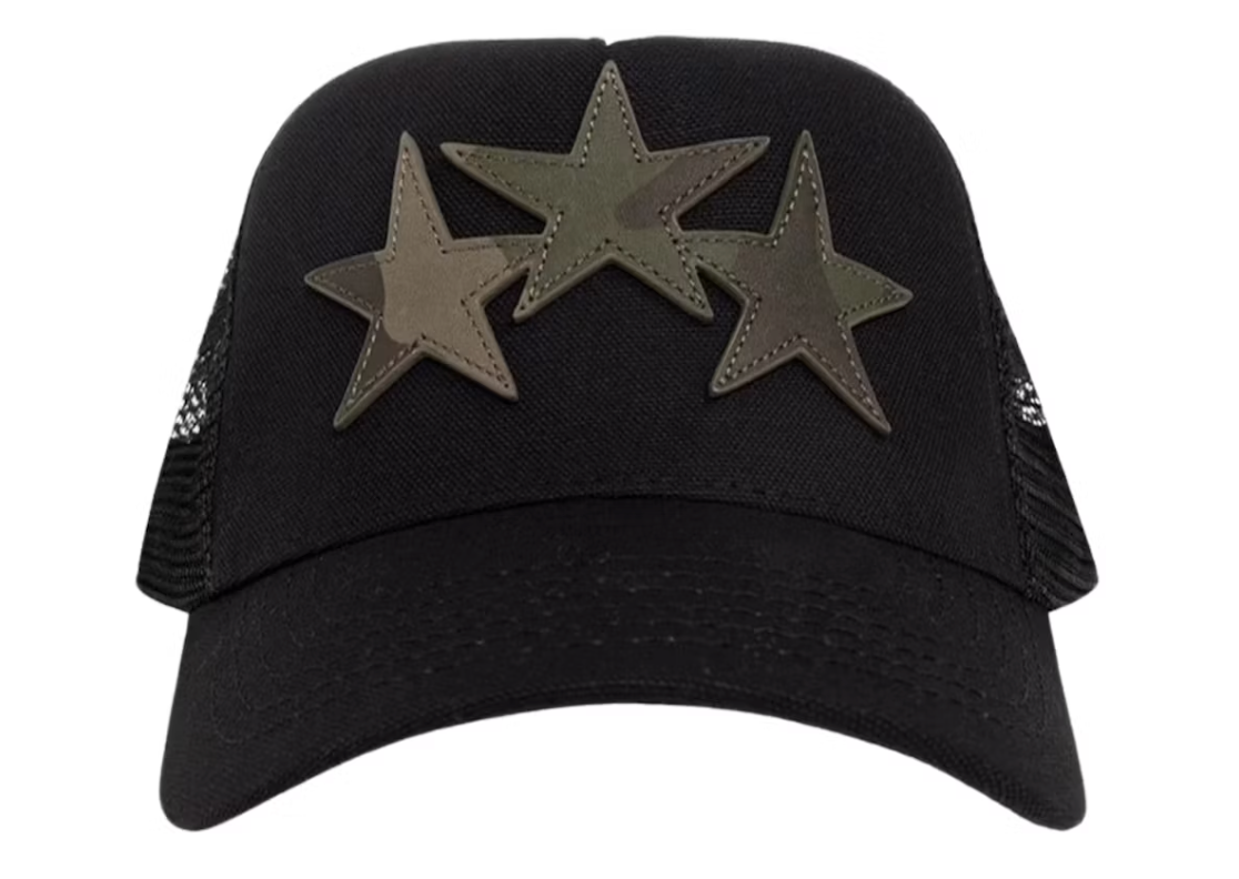 AMIRI Three Camo Star Trucker Hat Black