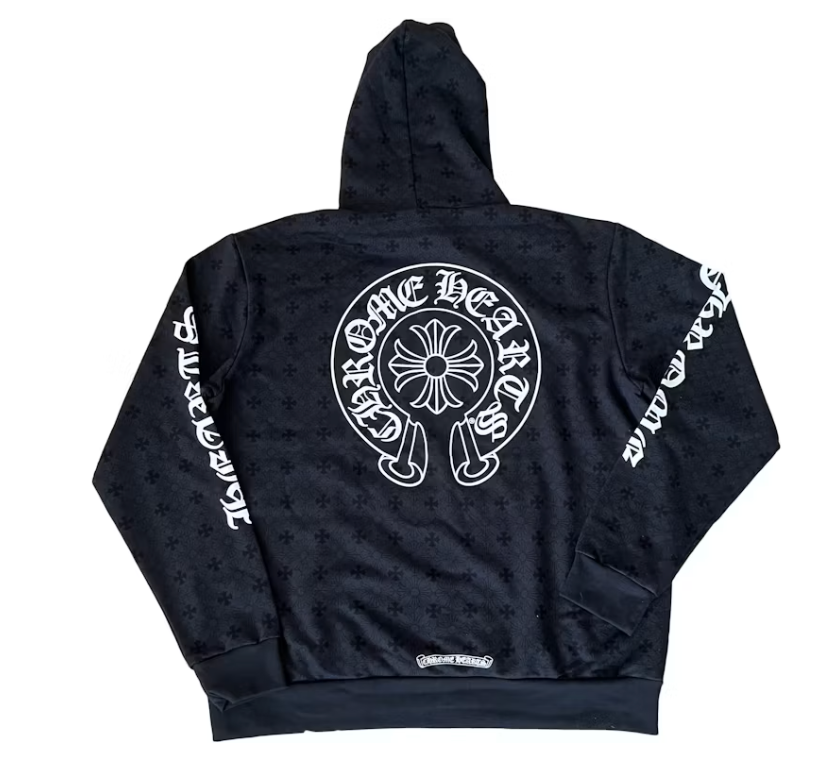 Chrome Hearts Plus Cross Allover Print With Horseshoe Logo Hoodie Black