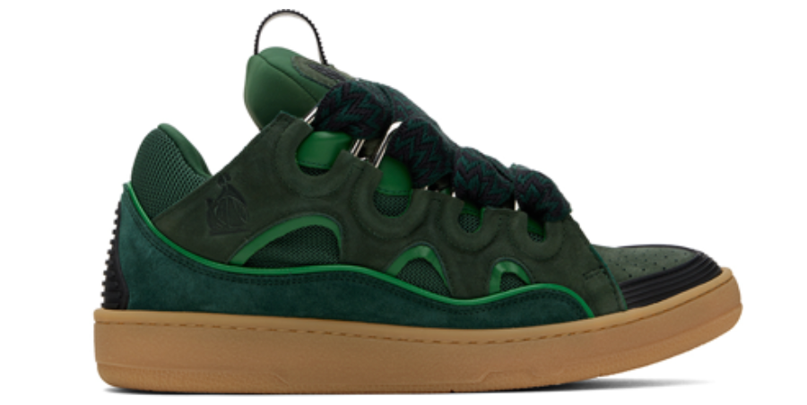 Lanvin Ssense Exclusive Green Leather Curb Sneakers Dark Green