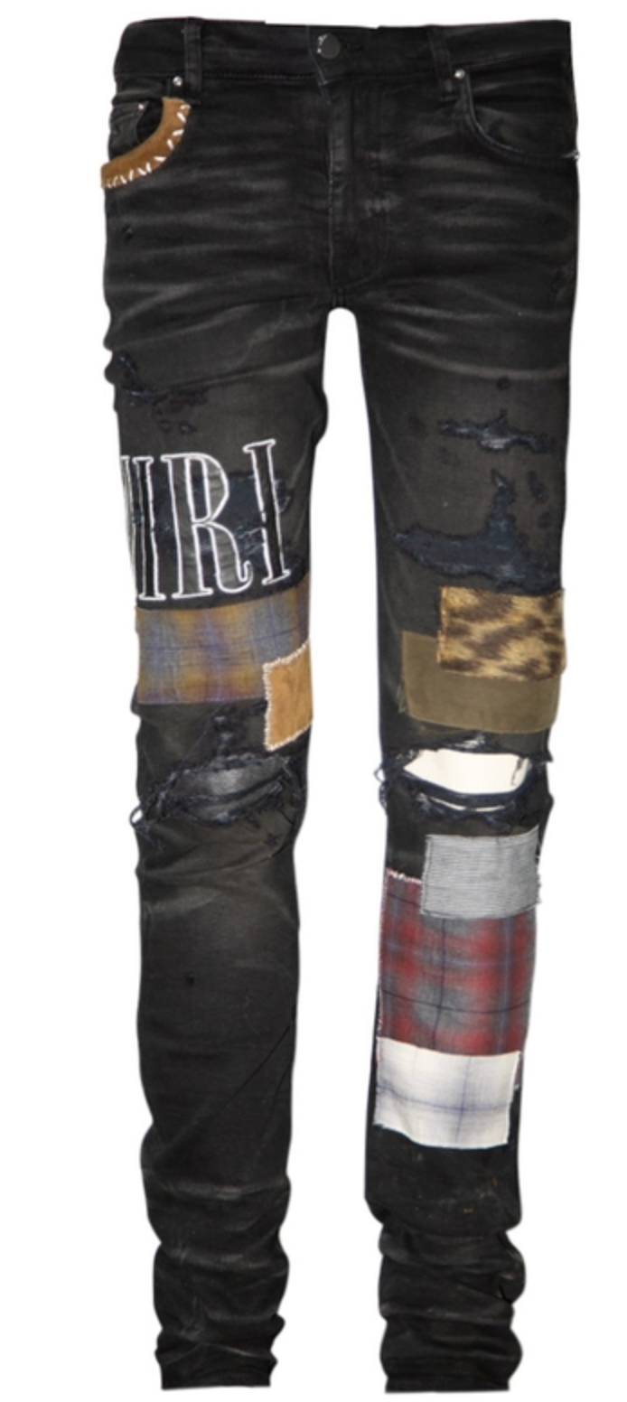 Amiri Grunge Patch Jeans Black
