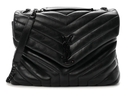 Saint Laurent Loulou Calfskin Quilted Monogram Medium Chain Satchel Black