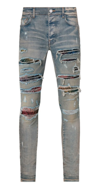 Amiri Thrasher Rainbow Paisley Patch Jeans Light Indigo