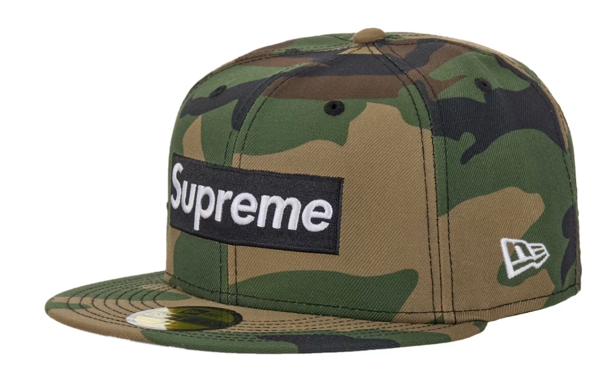 Supreme Rings Box Logo New Era 59Fifty Fitted Hat Woodland Camo