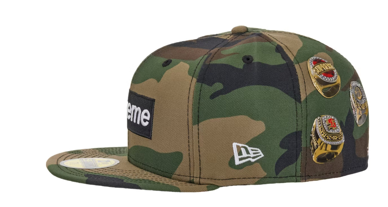 Supreme Rings Box Logo New Era 59Fifty Fitted Hat Woodland Camo