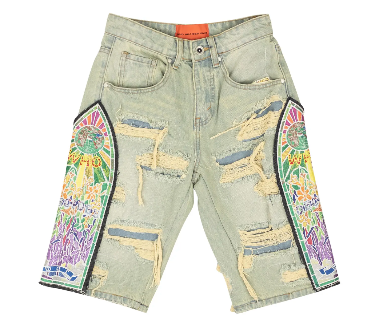 Who Decides War Cathedral Patch Denim Shorts Blue