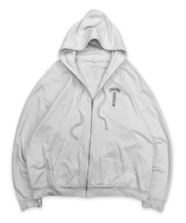 Chrome Hearts Vertical Logo Fuck You Zip Up Hoodie White