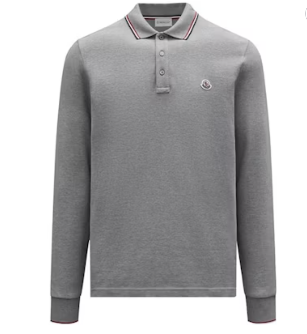 Moncler Gray Patch Long Sleeve Polo