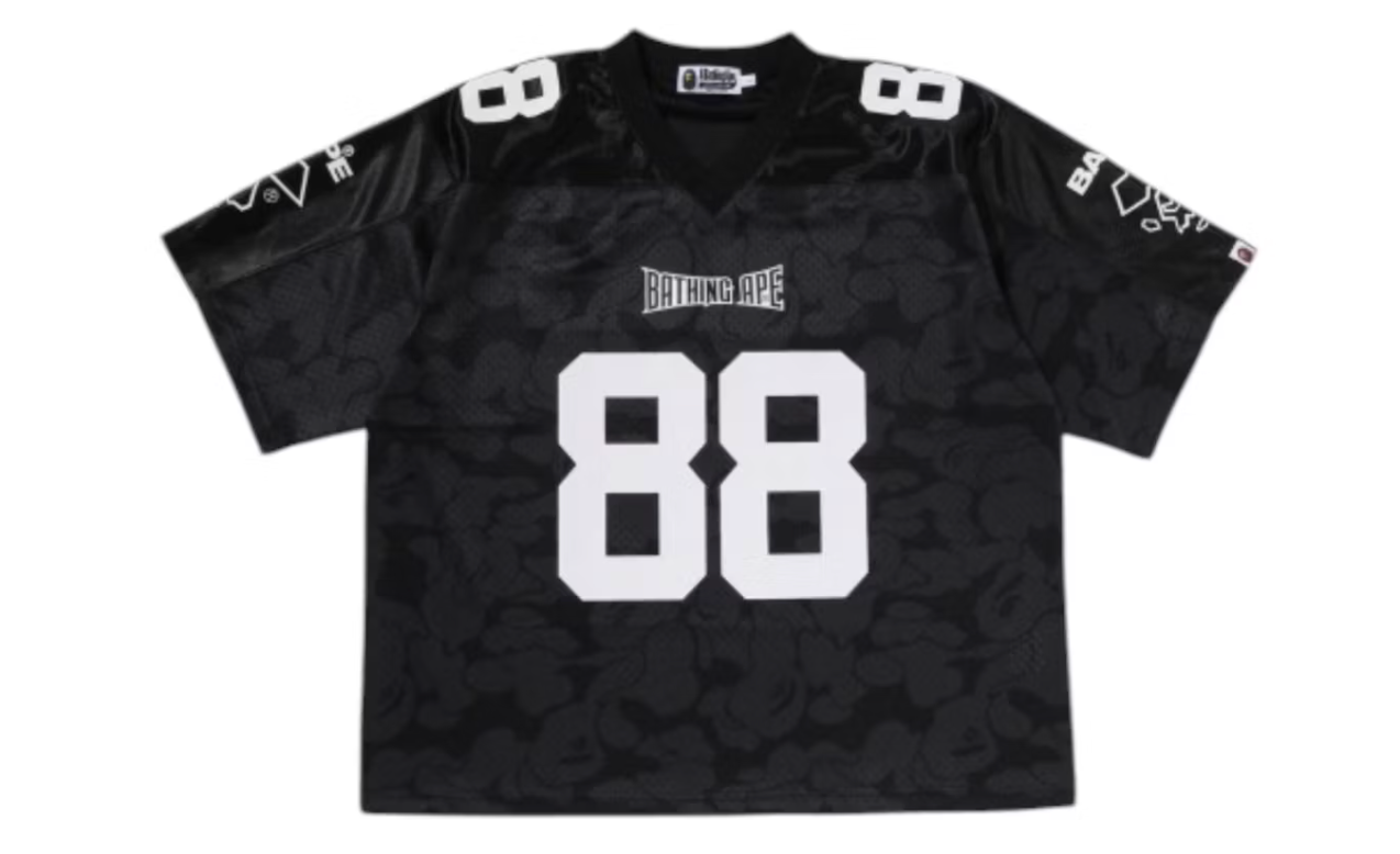 BAPE Solid Camo Multi Logo Relaxed Fit Football Jersey T-shirt Black