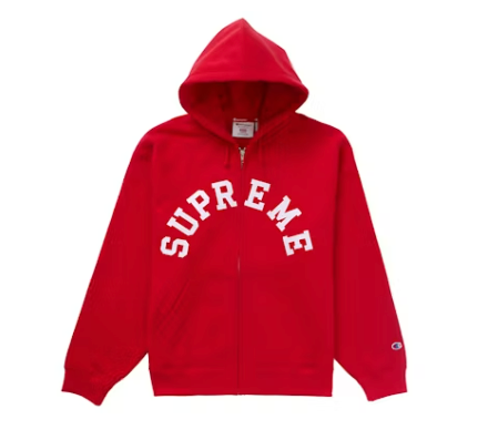 Supreme Champion Zip Up Hooded Sweatshirt Red