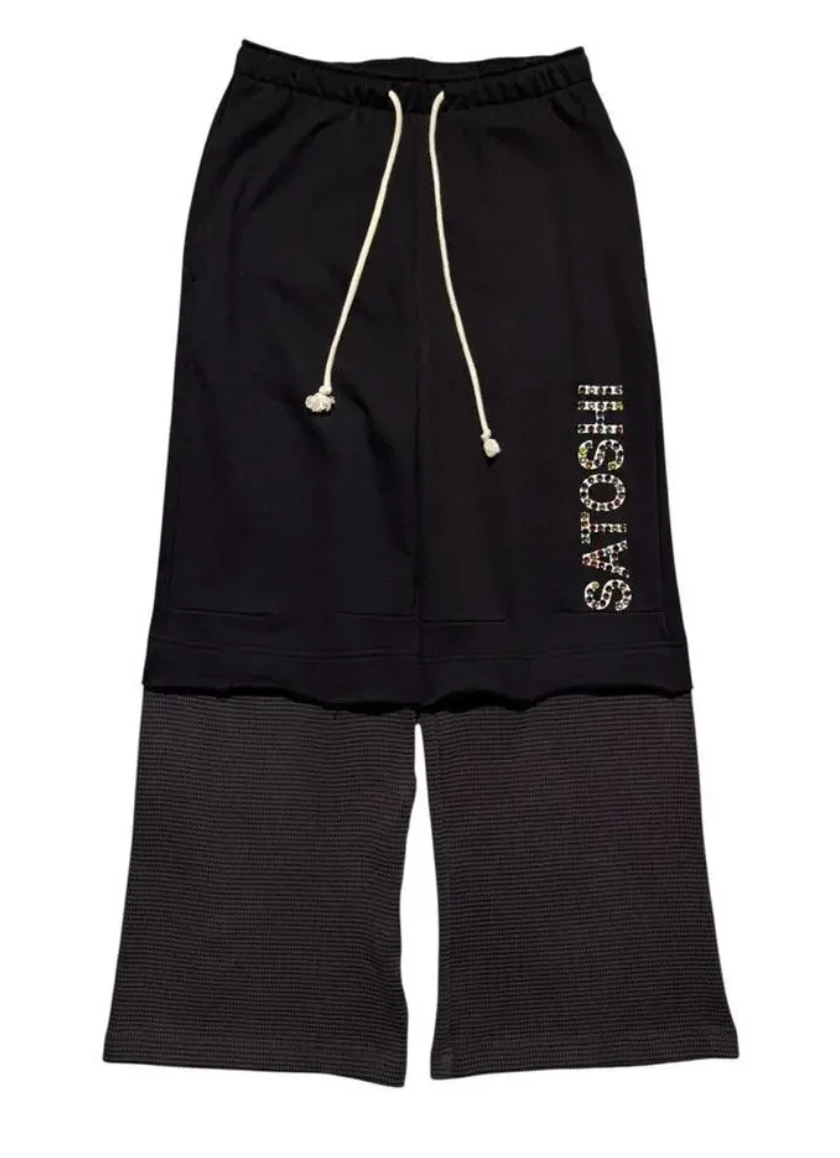 Satoshi Nakamoto Double Layer Studded Sweatpants Black