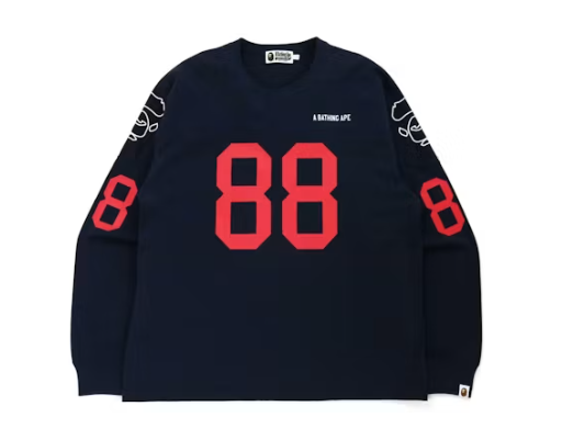 BAPE Relaxed Fit Football L/S Tee Navy