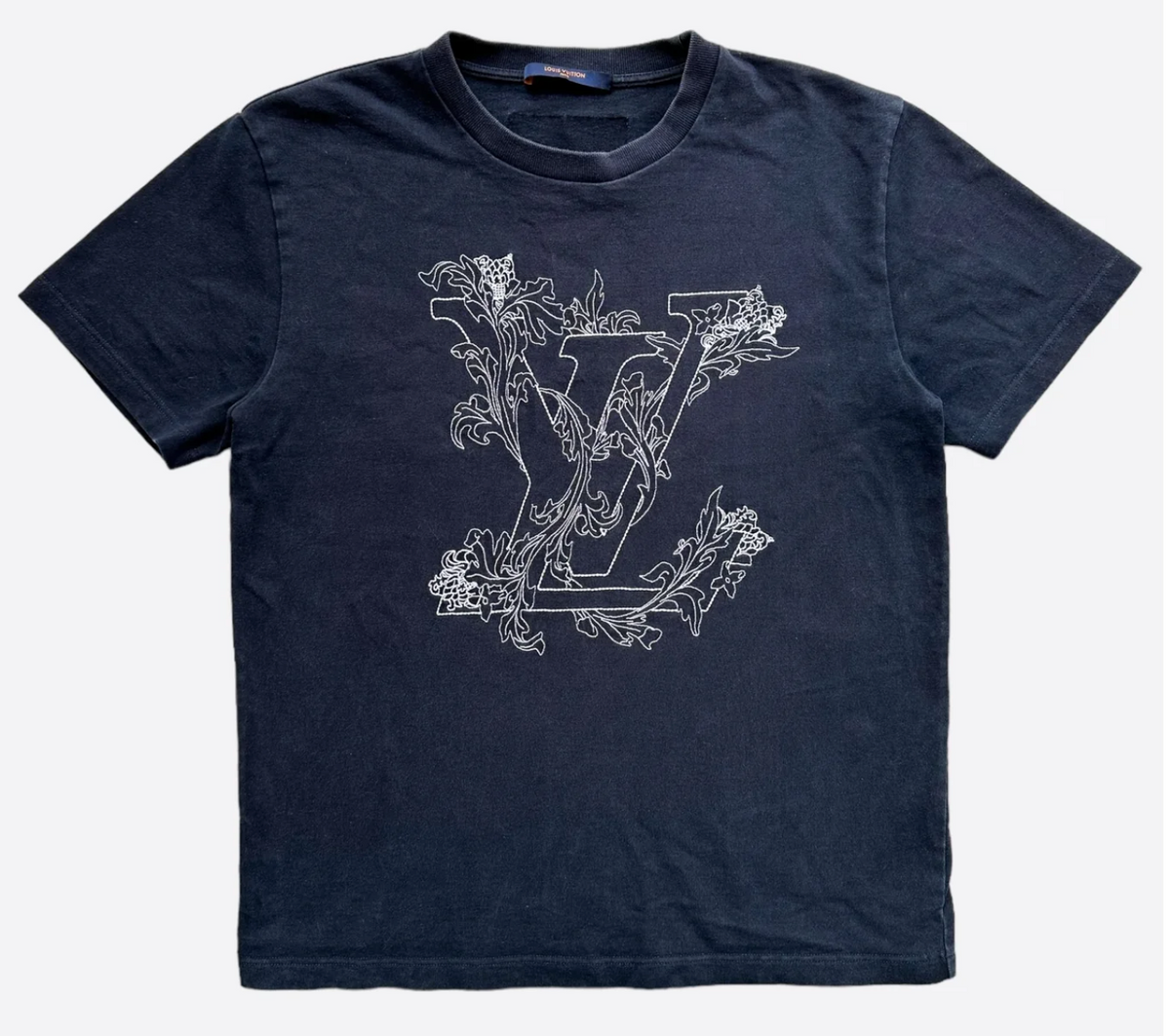 Louis Vuitton Floral Embroidered Flowers Logo T-Shirt Navy White
