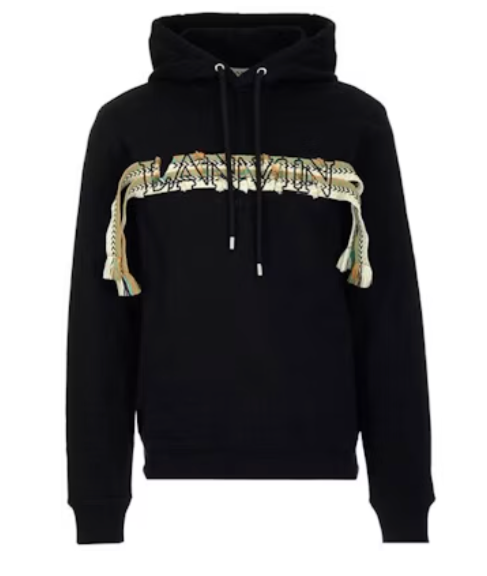 Lanvin Curblace Logo Embroidered Hoodie Black
