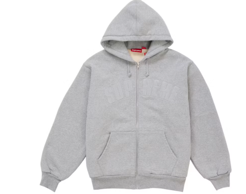 Supreme Arc Thermal Lined Zip Up Hooded Sweatshirt Grey (FW26)