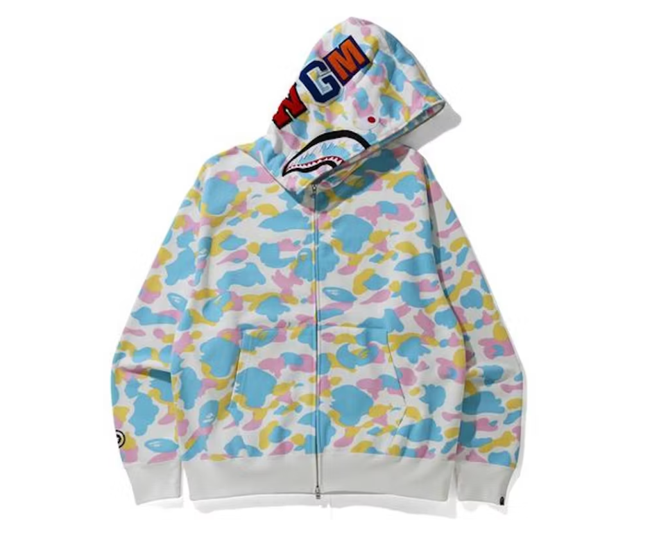 BAPE New Multi Camo Shark Relaxed Full Zip Hoodie White