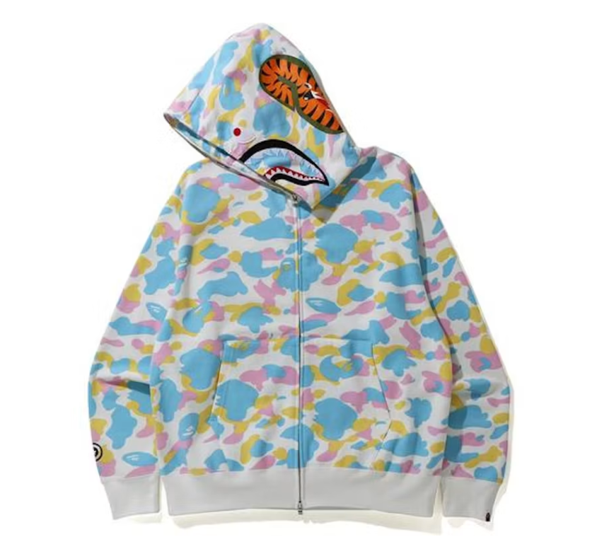 BAPE New Multi Camo Shark Relaxed Full Zip Hoodie White