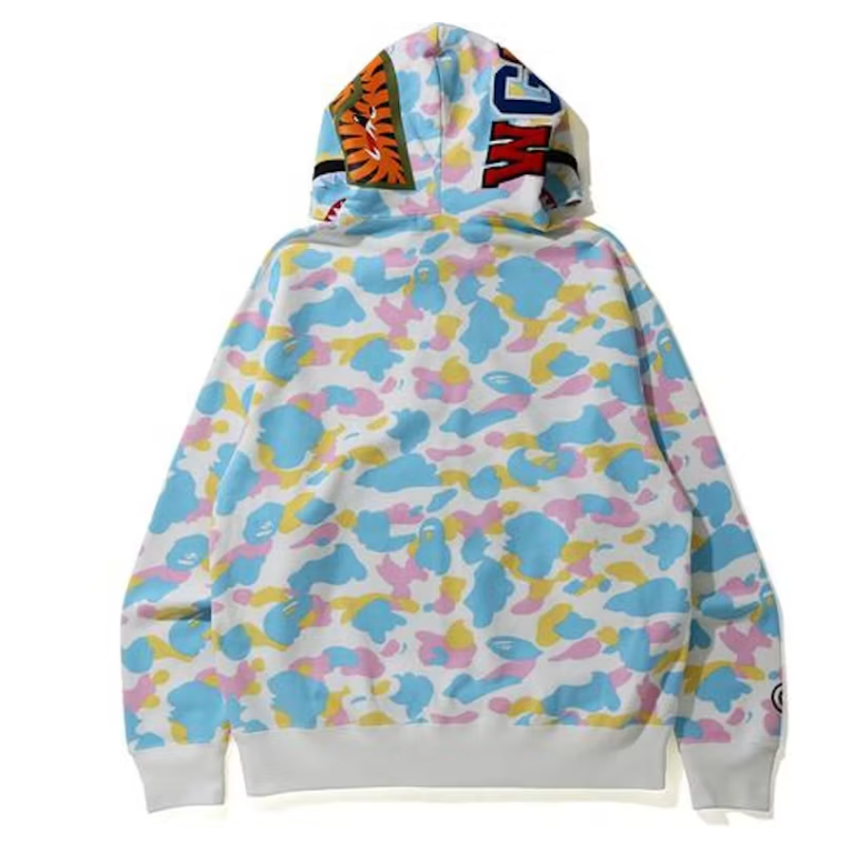 BAPE New Multi Camo Shark Relaxed Full Zip Hoodie White