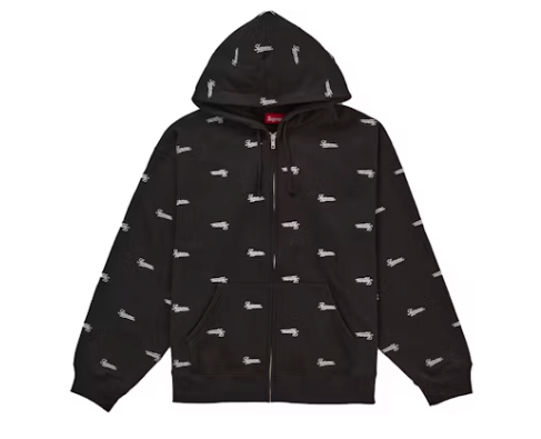 Supreme Repeat Script Zip Up Hooded Sweatshirt Black