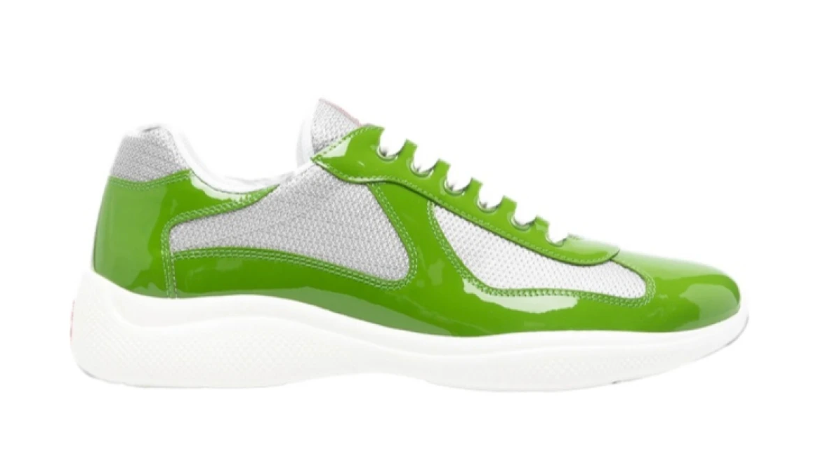 Prada America's Cup Vernice Bike Low Top Mela Argento Apple Green Silver