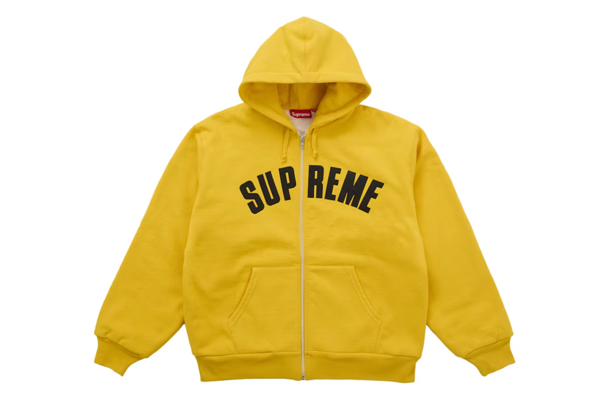 Supreme Arc Thermal Lined Zip Up Hooded Sweatshirt Yellow