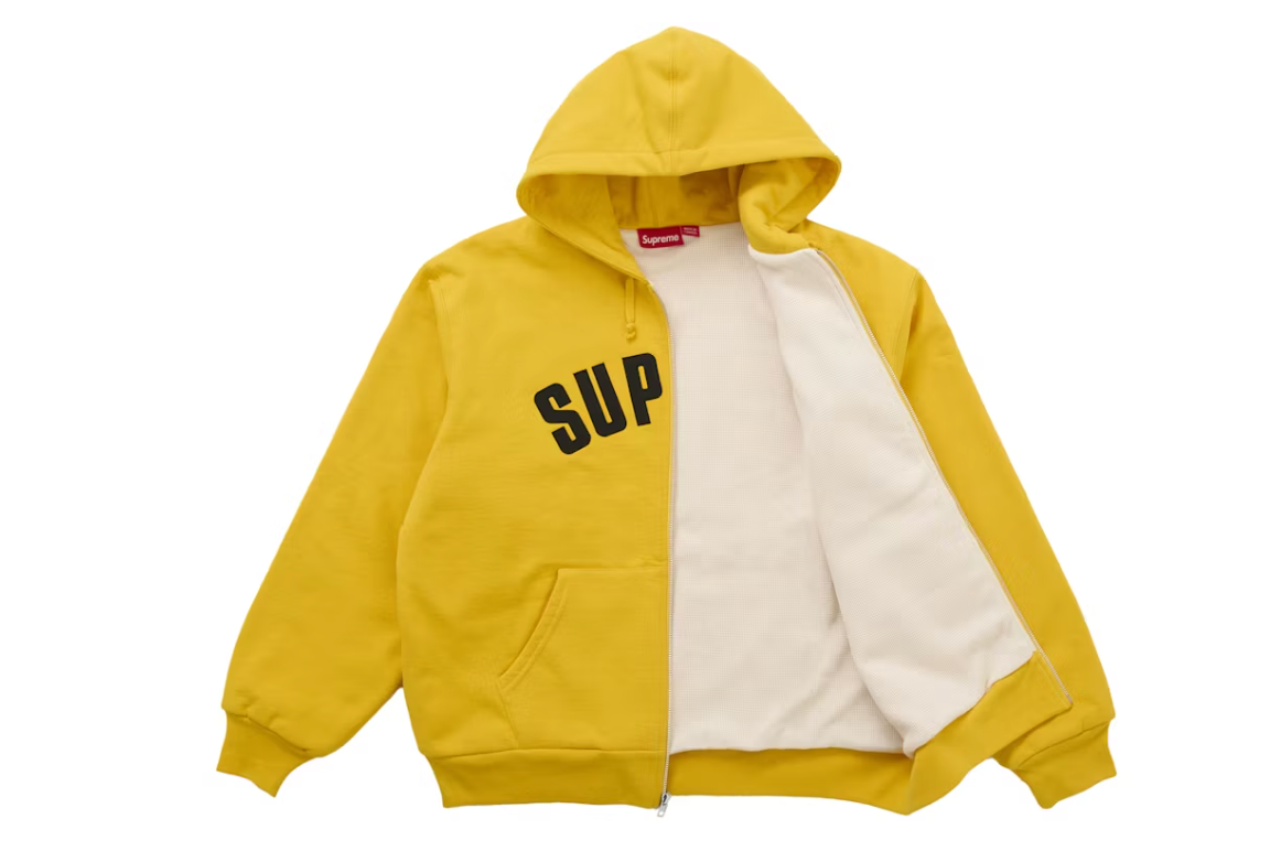 Supreme Arc Thermal Lined Zip Up Hooded Sweatshirt Yellow