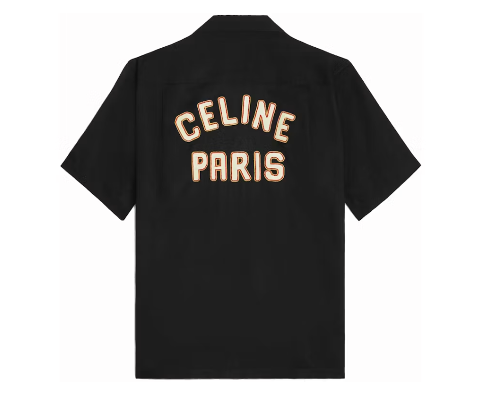 Celine Hawaiian Shirt with Celine Paris Patch in Viscose Black
