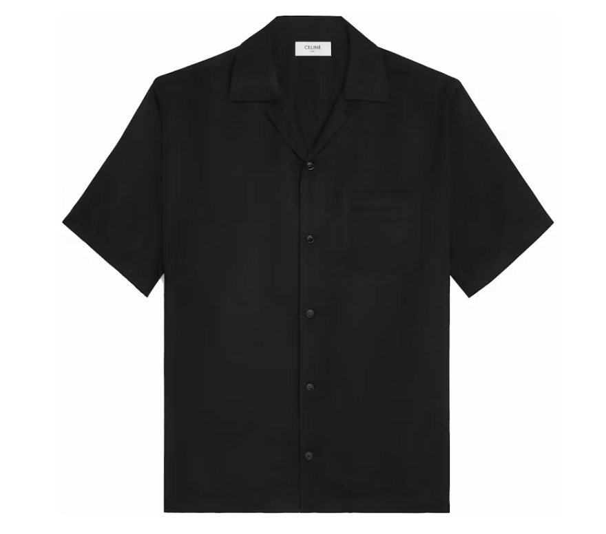 Celine Hawaiian Shirt with Celine Paris Patch in Viscose Black