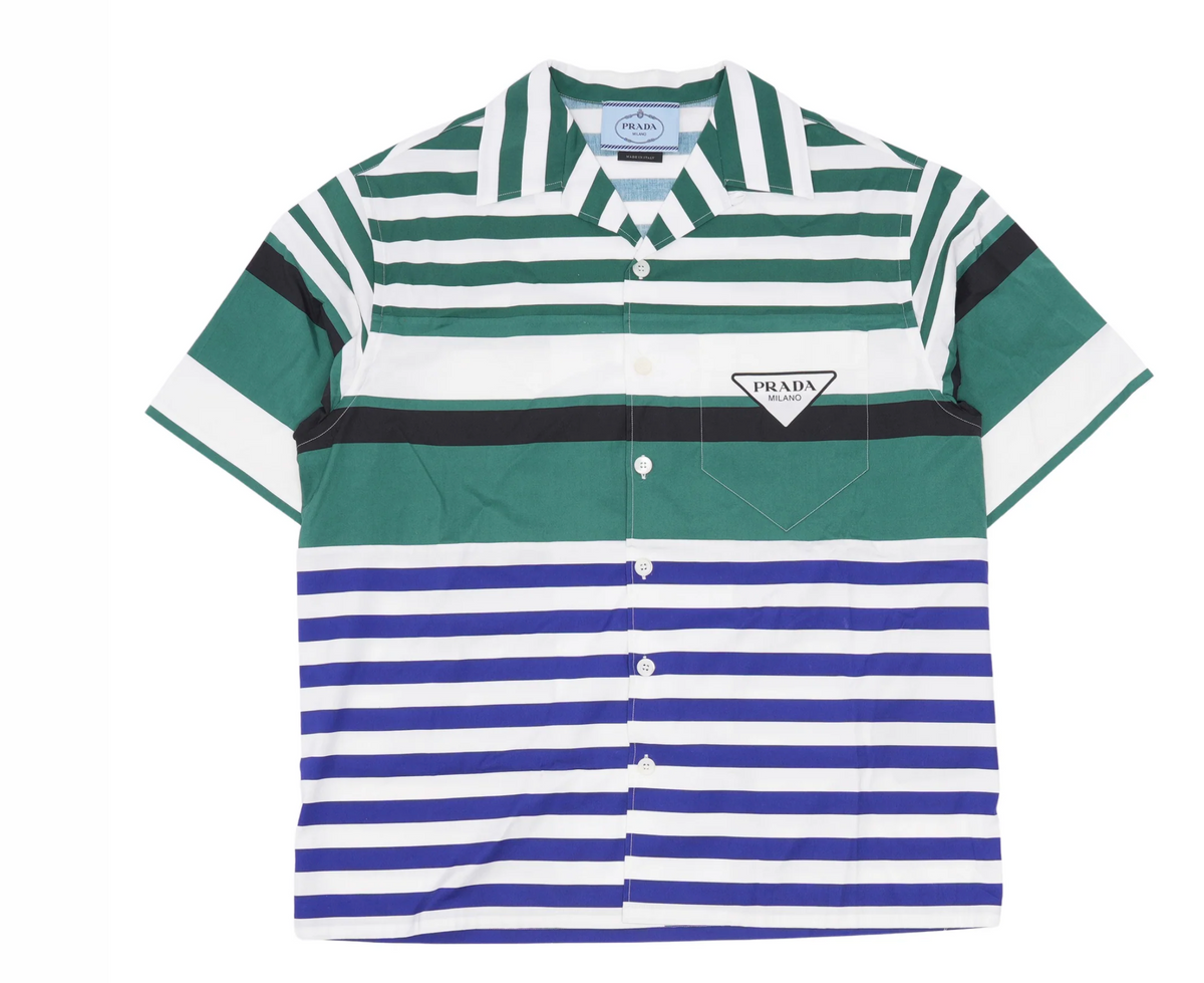 Prada Raf Simons SS22 Camp Collar Striped Shirt