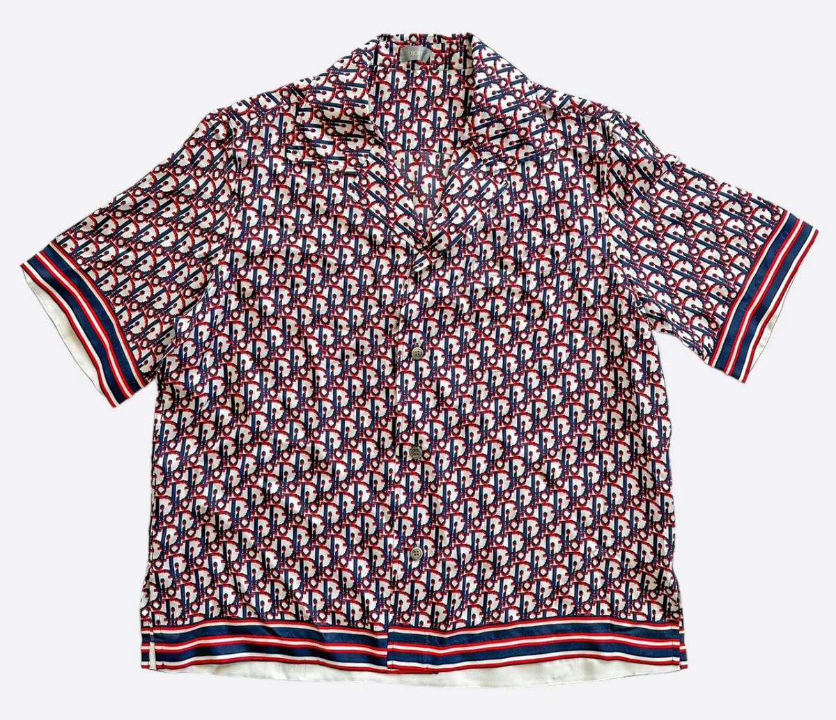Dior Pixel Oblique Silk Button Up Shirt Red & Blue