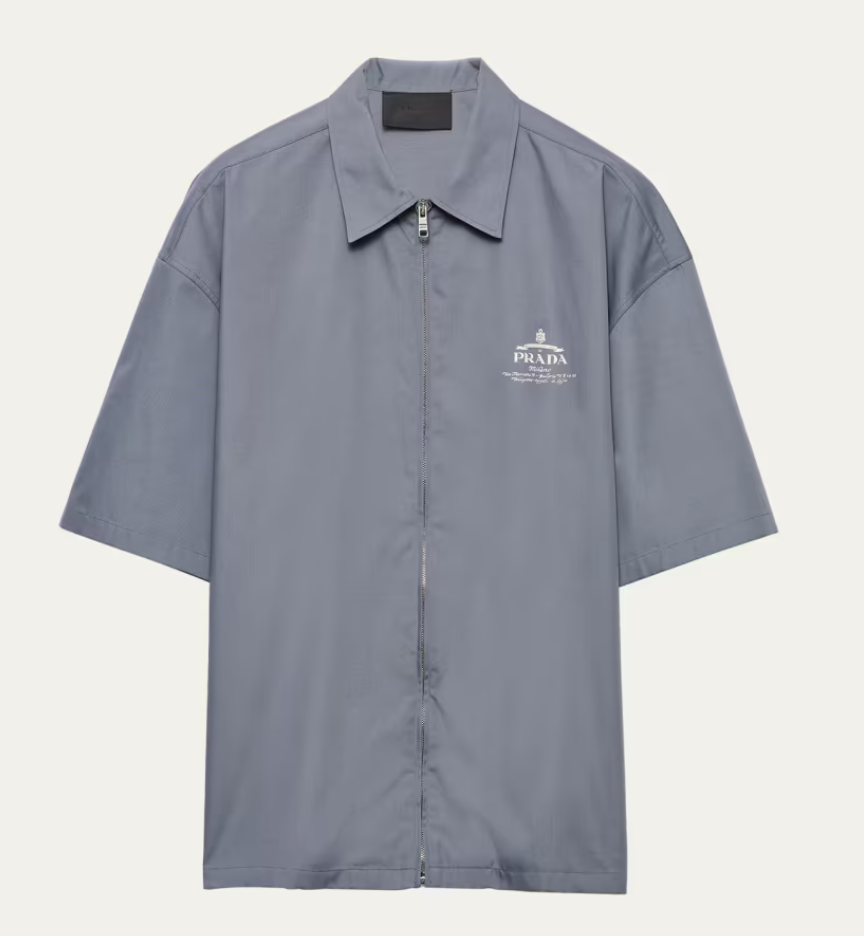 Prada Technical Logo Zip Up Shirt Grey