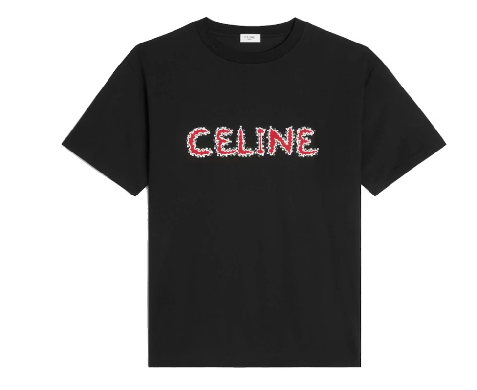 Celine Rhinestone Loose T-shirt In Cotton Jersey Black/Red