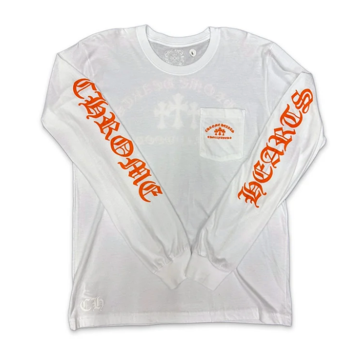 Chrome Hearts Orange Triple Cross Hollywood L/S Tee White