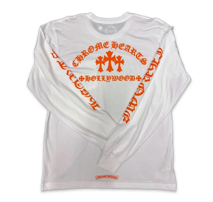Chrome Hearts Orange Triple Cross Hollywood L/S Tee White