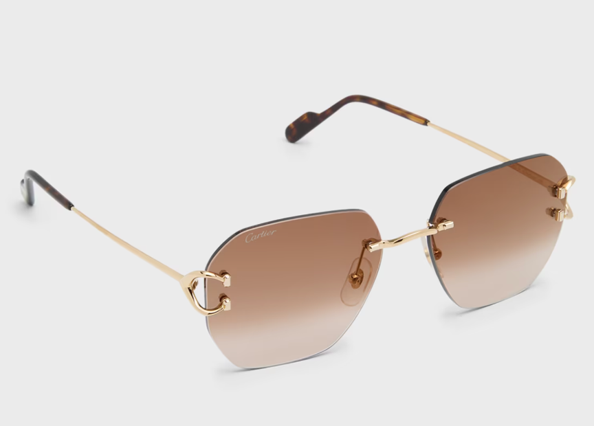 Cartier C Decor Rimless Square Sunglasses Gold Brown