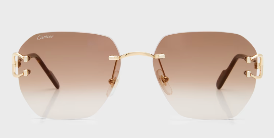 Cartier C Decor Rimless Square Sunglasses Gold Brown