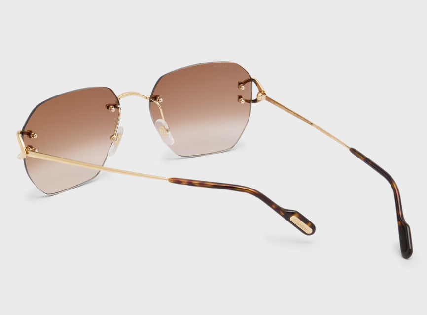 Cartier C Decor Rimless Square Sunglasses Gold Brown