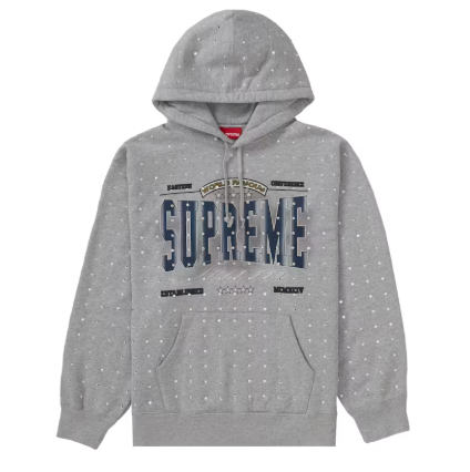 Supreme Rhinestone Hooded Sweatshirt Heather Grey