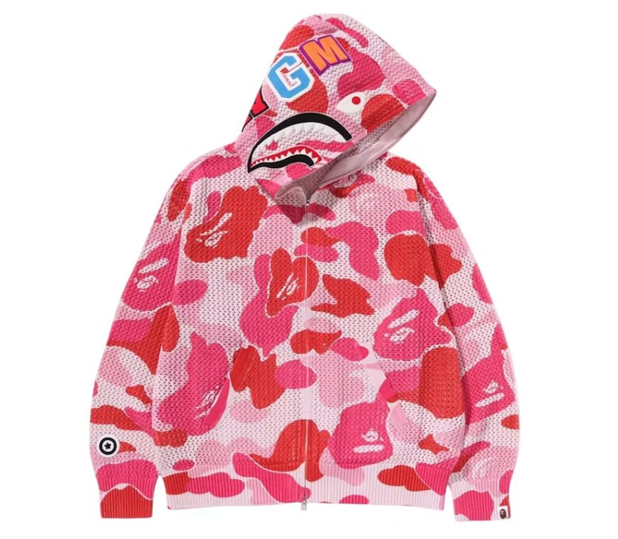 BAPE ABC Camo Crochet Relaxed Fit Shark Full Zip Hoodie Pink