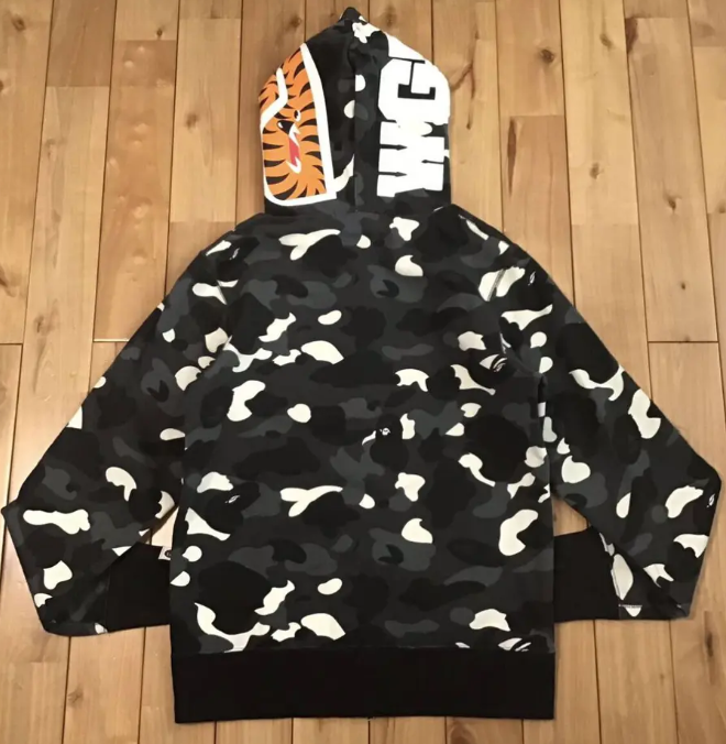 BAPE City Camo Glow In The Dark Tiger Shark Full Zip Hoodie Black